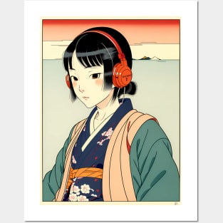 Ukiyo-e Headphone Girl #2 Posters and Art